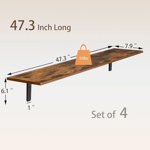 DINZI LVJ Long Wall Shelves, 47.3Inch Wooden Wall Mounted Shelves, Set of 4