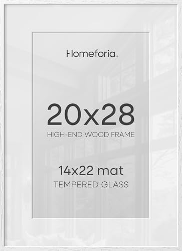 Homeforia 20x28 White Oak Picture Frame, High-End Wood, 14x22 Mat, Glass