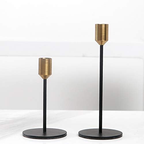Set of 2 Brass Gold Candlestick Holders - Classic Taper Candle Holders for Wedding, Holiday Dinner Table, Vintage & Modern Home Decor (Gold & Black)