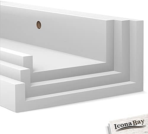 Icona Bay 24 Inch Floating Shelves for Wall - Set of 3 in Powder White - Modern Rustic Style - Wall Mounted Display Shelves - Picture Ledges