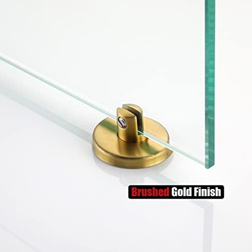 JQK Bathroom Glass Shelf Gold, Tempered Glass Shower Storage 30 by 5 inches, 304 Stainless Steel Brushed Gold Wall Mount, TGS101L30-BG