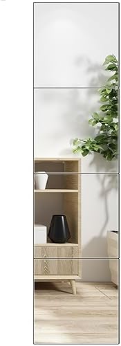 Glass Full Length Wall Mirror Tiles, 10" x 10" x 4PCS Home Gym Mirror | Frameless Wall Mounted Mirror for Garage, Bedroom, Living Room, Over The Door
