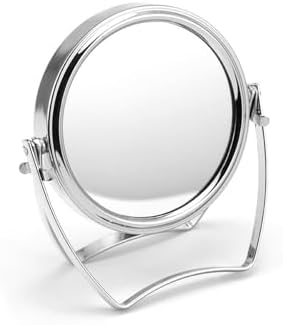 WMugthome Two-Sided 4-In/6-in with Handle Portable Round Makeup/Travel/Desk Mirror with 1X and 3X Magnification(Silver, 4inch)