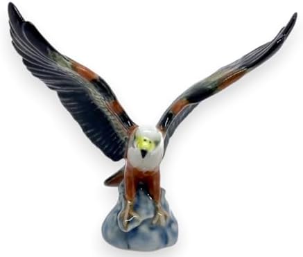 WitnyStore Tiny 3½" Bald Eagle Bird Spread Wings Figurine - Miniature Hand Made Ceramic Birds of Prey Colorful Porcelain Feathered Animal Cute Decorative Figures Collectible Figurines Décor Gifts
