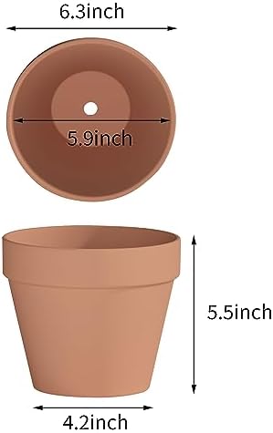 Fcacti 6.3 Inch Clay Pot for Plant with Drainage Hole - 6 Pack Large Terra Cotta Plant Pot, Ceramic Pottery Planter Cactus Flower Pots Succulent Pot, Terracotta Pot for Indoor Outdoor Plants
