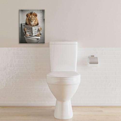 Funny Lion Bathroom Wall Art Cute Lion Toilet Wall Decor Pictures Animal Bathroom Canvas Prints Painting Home Decorations Restroom Artwork Ready to Hang Framed Gifts 16"x24"