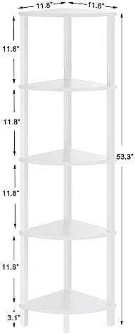 VIMBER Corner Shelf, 5-Tier Corner Bookshelf, Industrial Corner Ladder Shelf, Modern Display Shelf for Living Room, Bedroom, Kitchen, Home Office, White UJSJ001W
