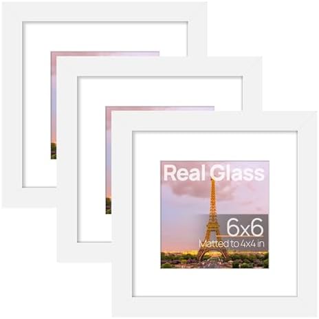 upsimples 6x6 Picture Frame, Gallery Glass Photo Frames Set of 3, White