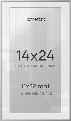 Homeforia 14x24 Silver Picture Frame, High-End Metal, 11x22 Mat, Glass