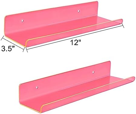 ROYALITA 2-Pack Small Acrylic Shelves Wall Mounted, 12 in Display Shelves
