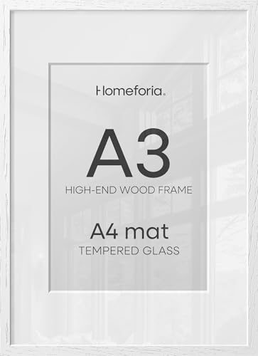 Homeforia A3 White Oak Picture Frame, High-End Wood, A4 Mat, Glass