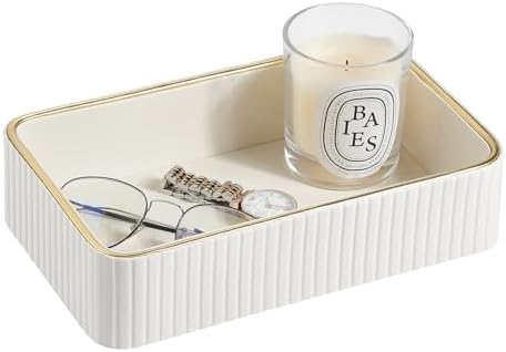 Desk Organizer Tray, PU Leather Nightstand Organizer, Ivory, Small