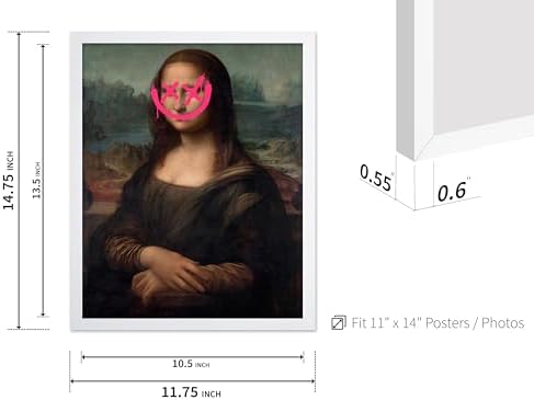 Poster Master Mona Lisa Painting Poster Altered & Pop Art - Defaced Art - Gift for Men & Women - Minimal Decor for Office, Bedroom or Living Room, 11x14 White Framed