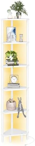 6 Tier Corner Shelf with LED Light, 66.5'' Tall Standing Shelf