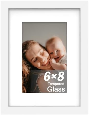 An&He 6x8 Picture Frame with Mat, White Photo Frame for Wall & Tabletop Display, Holds 5.5x7.5 or 3.5x5.5 Photos, Gallery Wall Frame for Home Décor