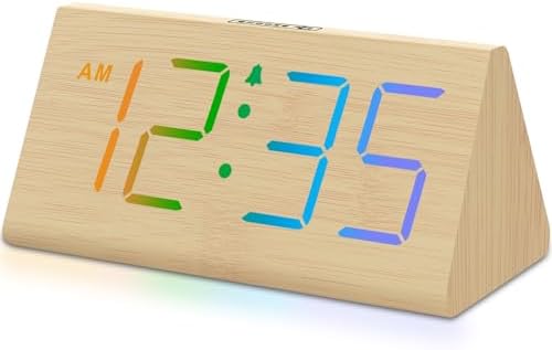 DreamSky Wooden Digital Alarm Clock for Bedroom with RGB Large Numbers