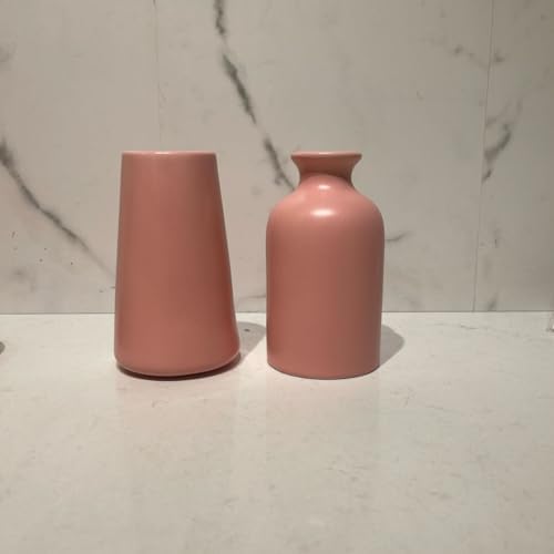 Set of 2- Classic Pink Ceramic Vases, Tall vases for Flowers, for Living Room Decorations, Home Decor, Modern Farmhouses, Ideal Shelf, Table, Bookshelf, Mantle, Pampas Grass