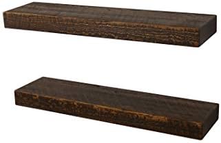 joelsantiques x2-18 Inch Wooden Floating Shelves for Wall -18x6x2 in -Made of Natural Wood - Long Heavy Duty Rustic Wall Shelves for Bedroom - Laundry Floating Storage, Kitchen Shelf -Medium Brown