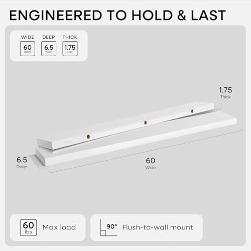 Homeforia 60 Inch Floating Shelves, High-End Solid Pine Wood, Set of 2