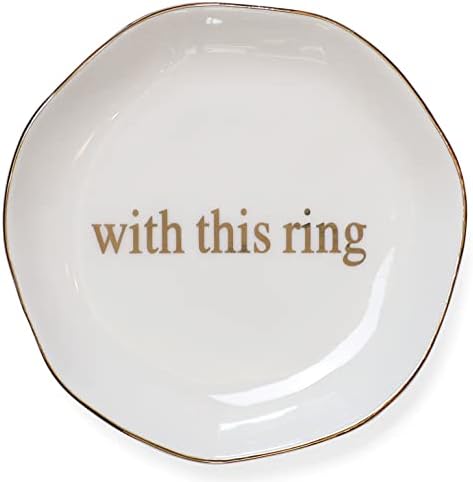 Engagement Wedding Ring Dish-With This Ring Jewelry Dish Tray-Gifts for Bride, Bride to be, Newlyweds, Ceramic White