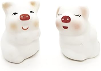 WitnyStore 1" White Red Pig Lover Couple Set Ceramic Figurine Terrarium Decoration Collectible Statue for Adult Collectors Handcrafted Porcelain Ornament Sculpture Home Room Tabletop Decor