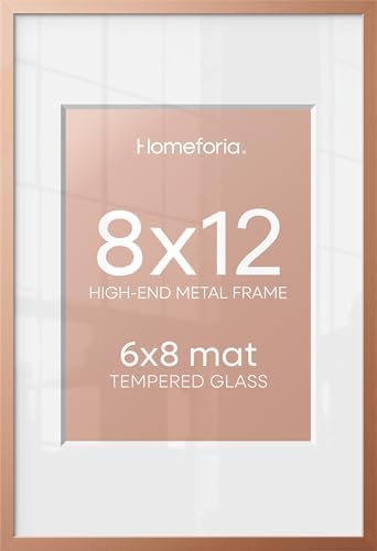 Homeforia 8x12 Rose Picture Frame, High-End Metal, 6x8 Mat, Glass