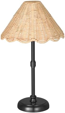 Cordless Boho Rattan Table Lamp Black, 5200-mAh Rechargeable Battery, 3-Level Brightness Dimmable, Build-in Integrated LED 320 Lumen Max, Rattan Shade, for Bedside Restaurant Dining Table