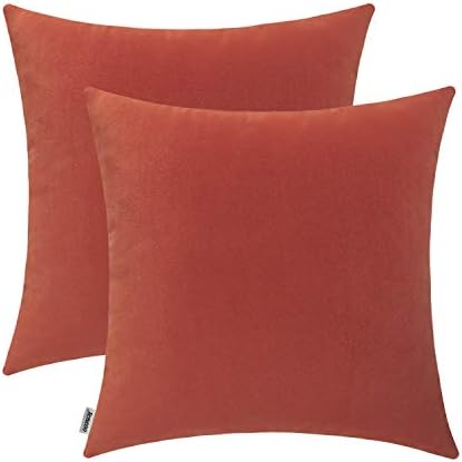 Jeneoo Comfy Soft Velvet Halloween Throw Pillow Covers for Sofa Couch, Decorative Solid Square Cushion Cases for Bedroom Car (Rust Orange, 18 x 18 Inches)