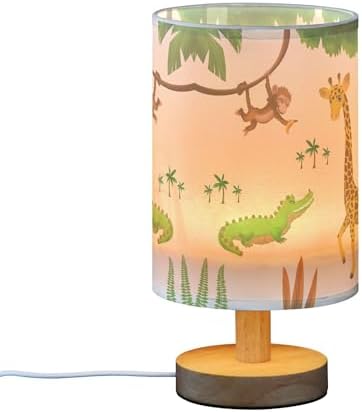 Table Lamp African Animal Giraffe Crocodile Monkey Palm Tree Jungle Leaf Nightstand Lamp with Wood Base Fabric Lamp Shade Bedside Desk Lamp for Living Room Bedroom Kids Room Office