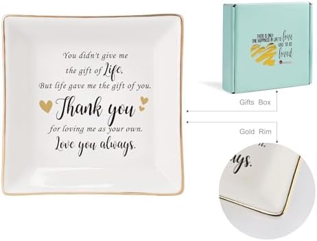 HOME SMILE Bonus Mom Gifts Mother's Day,Step Mom Ceramic Ring Jewelry Dish Tray Plate for Birthday Christmas-You Didn't Give Me Life but Life Gave Me You,Thank You for Loving Me As Your Own