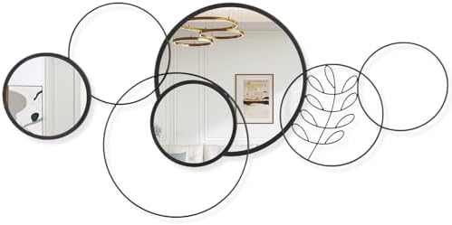 4 PCS Round Wall Mirror,Black Metal Framed Circle Mirror Set Modern Decorative Mirrors for Living Room Bedroom Entryway Bathroom 16x32 Inch Home Decor
