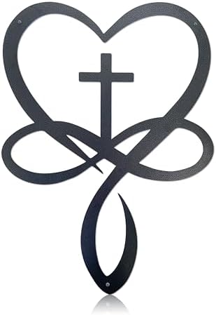 Natrlart Metal Infinity Heart Cross Wall Decor, Crosses Wall Art Home | Heart And Love Sign Wall Art, Love Gift For Wedding Home Bedroom Living Room Decoration（Black Iron Vein)