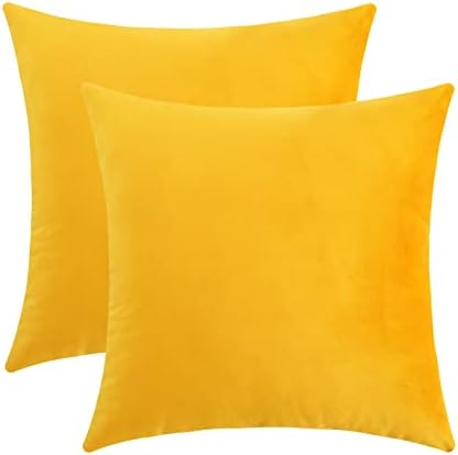 Jeneoo Comfy Soft Thick Velvet Throw Pillow Covers Decorative Solid Square Couch Cushion Cases for Home Bedroom Car Decor (Mustard Yellow, 18 x 18 Inches, 2 Pieces)