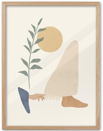 KensTro 16x20 Oak Framed Woman Touches Jesus' Robe Christian Wall Art | Natural Oak Wood Frame with Minimalist Biblical Healing Scene, Neutral Faith Decor for Living Room, Bedroom or Prayer Space