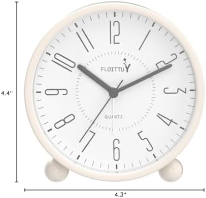 FLOITTUY Super Silent Metal Alarm Clock,Beep Wake Round Alarm Clock with Night Light,Battery Operated,Easy Set,Simple & Retro for Desk, Bedroom and Home Decoration(Creamy White)