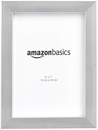 Amazon Basics Rectangular Photo Picture Frame Set, 5" x 7", Wall Hanging or Tabletop Display, Real Glass, Nickel, 2-Pack