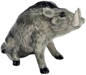 WitnyStore 1½" Gray Sit Wild Boar Ceramic Figurine Terrarium Decoration Collectible Statue for Adult Collectors Handcrafted Porcelain Ornament Sculpture Home Room Tabletop Decor