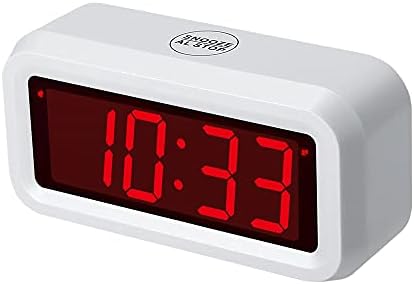 Digital Alarm Clock Battery Operated with LED Display for Bedrooms, Long Battery Life for 12 Months, 3 Brightness Adjustable, 12/24 Hour, Snooze, White Case with Red Digits