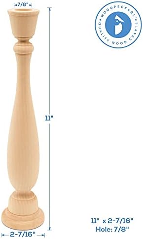 Classic Wooden Candlesticks 11 inch Tall with 7/8 inch Hole, Set of 4 Wood Craft Candle Holders to Craft, Paint or Decorate, by Woodpeckers
