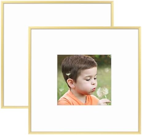 Frametory 2 Pack 8x8 Aluminum Frame with Mat for 4x4 Photo, Gold