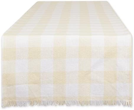 DII Fringed Check Tabletop, Table Runner, 14x72, Natural