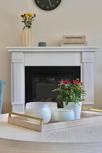 Ivory Shagreen Leather Serving Tray with Gold Handles-17.7x11.8 Inch Large Wooden Decorative Ottoman Tray fro Coffee Table, Kitchen, Dining, and Home Decor (Ivory)