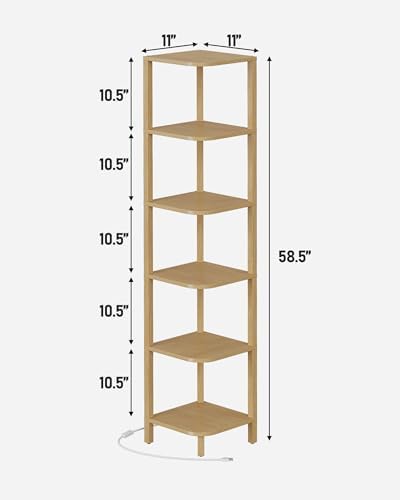 TUTOTAK Corner Shelf with LED Light, 6-Tier Corner Bookshelf