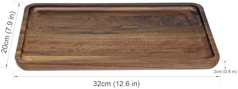 Wooden Serving Tray Walnut Wood Breakfast Platter Food Snack Dessert Coffee Tea Decorative Vanity Tray with Edge for Kitchen Living Room Bathroom Bedroom Home Decor (Large, Rectangular)