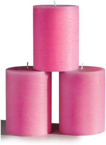 CANDWAX 3x4 Pink Pillar Candles Set of 3 - Long Burning Unscented Smokeless Dripless Pillar Candles - Pink Candle Set for Wedding, Special Occasions and Ordinary Dinners - Spring Candle Pillars