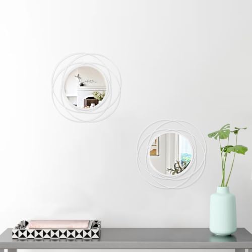 Circle Mirrors Wall Decor Iron Frame Wall Art Round Mirror Home Decor Hanging for Bedroom Bathroom Living Room Entryway 2 Set 12''