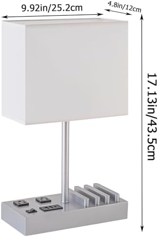 Briever USB Table Lamp, Multi-Functional Desk Lamp with 2 AC Outlets, Bedside Lamp with 3 USB Charging Ports and Wooden Phone Stands, Nightstand Lamp for Bedroom, Livingroom, Office, Silver Woodgrain
