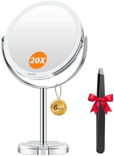 Auxmir 20X Magnifying Makeup Mirror, Double Sided 1X/20X Magnifying Mirror, Tabletop Magnified Vanity Mirror with Magnification, 360° Rotation, Stand for Dressing Table, Bathroom, Bedroom