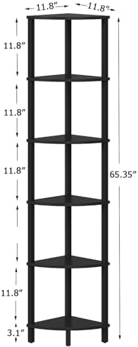 VIMBER Corner Shelf, 6-Tier Corner Bookshelf, Industrial Corner Ladder Shelf, DIY Storage Shelves, Modern Display Shelf for Living Room, Bedroom, Kitchen, Home Office, Black UJSJ004B