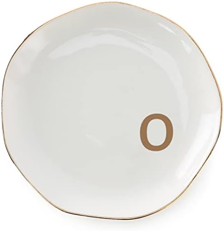 Initials Ring Dish Jewery Tray with Personalized O-Monogrammed Gifts Wedding Engagement for Women Friends Sister,Ceramic White